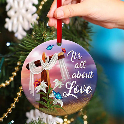 Butterfly And Lily Ceramic Circle Ornament - It's All About Love - Christian Hanging Gift