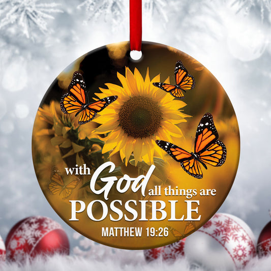 Butterfly And Sunflower Ceramic Circle Ornament - Believe In God - Christmas Decor - Funny Ornament