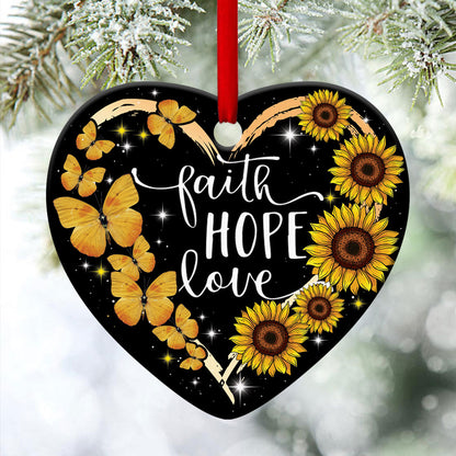 Butterfly And Sunflower Ceramic Heart Ornament - Believe In God - Christmas Decor - Funny Ornament