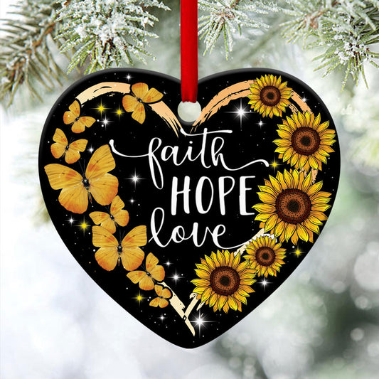Butterfly And Sunflower Ceramic Heart Ornament - Believe In God - Christmas Decor - Funny Ornament