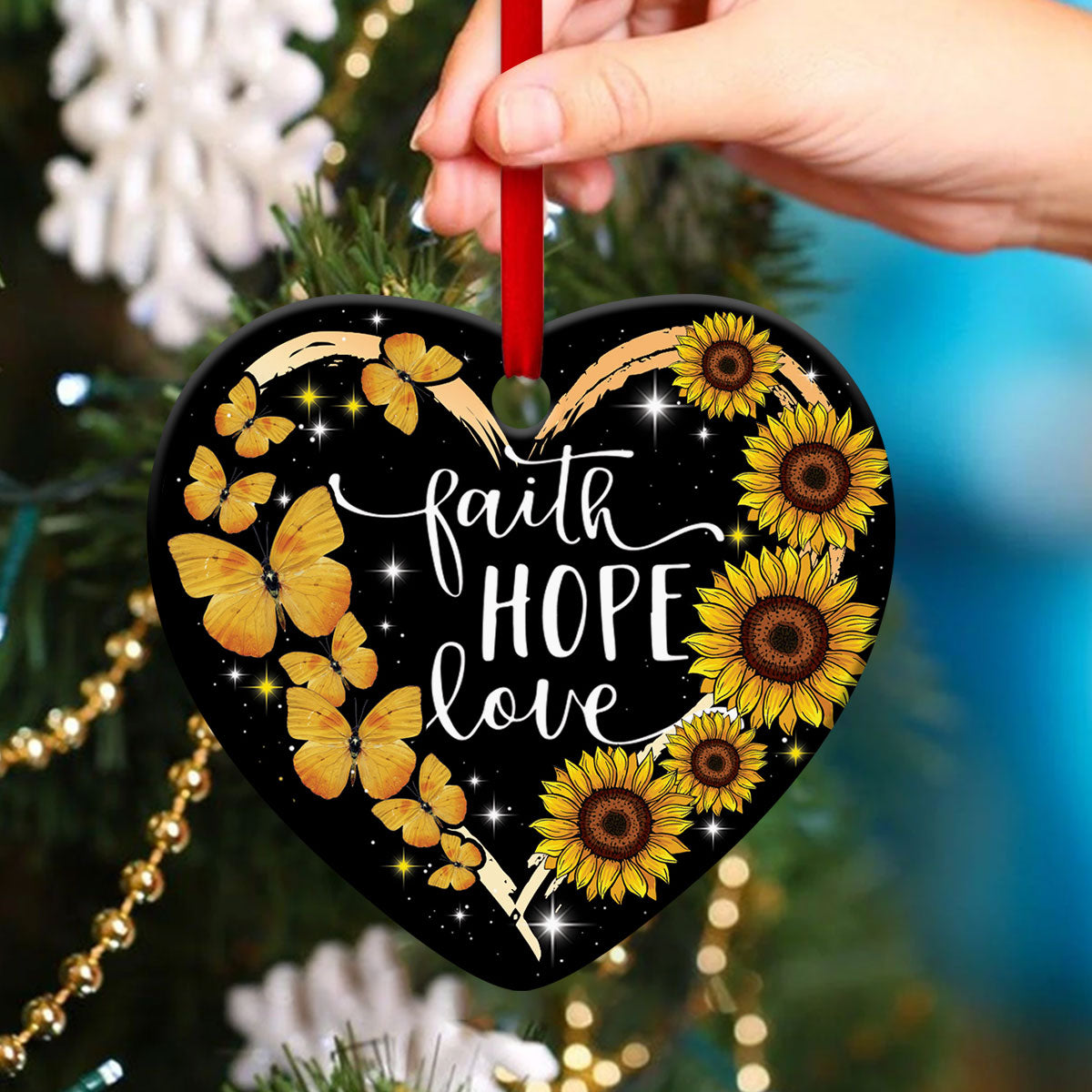 Butterfly And Sunflower Ceramic Heart Ornament - Believe In God - Christmas Decor - Funny Ornament