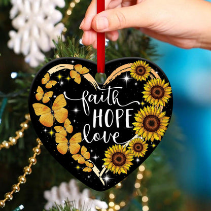 Butterfly And Sunflower Ceramic Heart Ornament - Believe In God - Christmas Decor - Funny Ornament