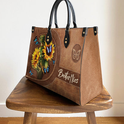 Butterfly Beauty Sunflowers Leather Bag - Women's Pu Leather Bag - Best Mother's Day Gifts