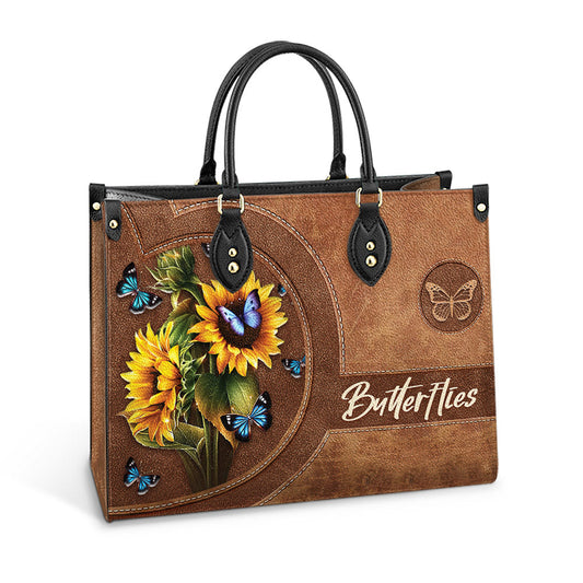 Butterfly Beauty Sunflowers Leather Bag - Women's Pu Leather Bag - Best Mother's Day Gifts