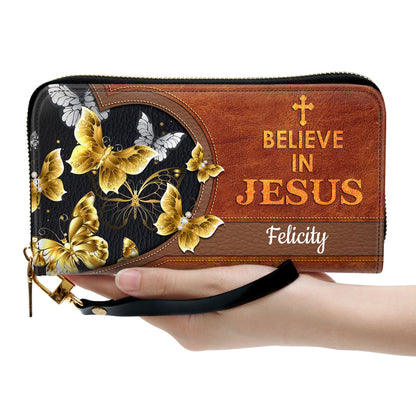 Butterfly Believe In Jesus Clutch Purse For Women - Personalized Name - Christian Gifts For Women