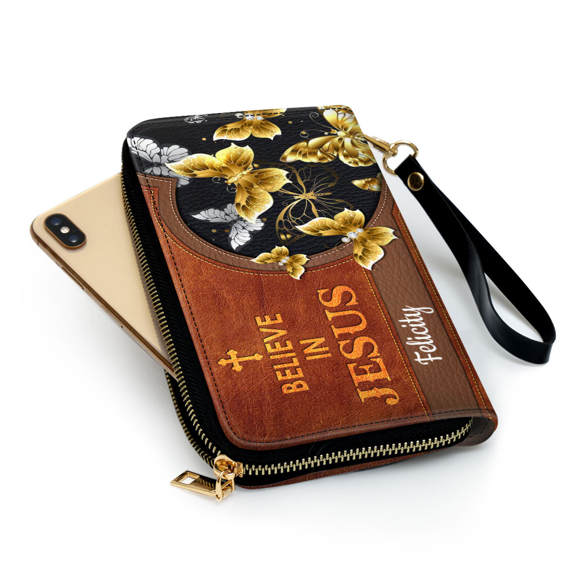Butterfly Believe In Jesus Clutch Purse For Women - Personalized Name - Christian Gifts For Women