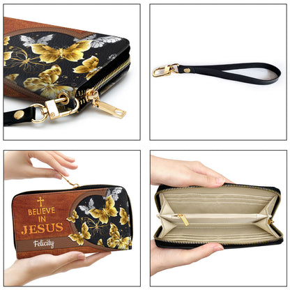 Butterfly Believe In Jesus Clutch Purse For Women - Personalized Name - Christian Gifts For Women