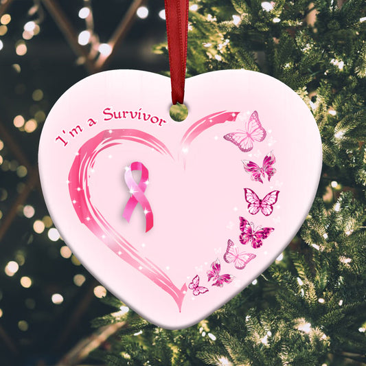 Butterfly Breast Cancer Faith Heart Ceramic Ornament - Christmas Ornament - Christmas Gift