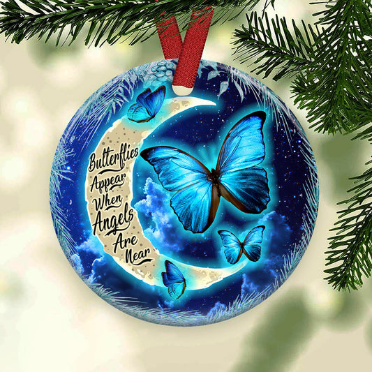 Butterfly Ceramic Circle Ornament - Decorative Ornament - Christmas Ornament