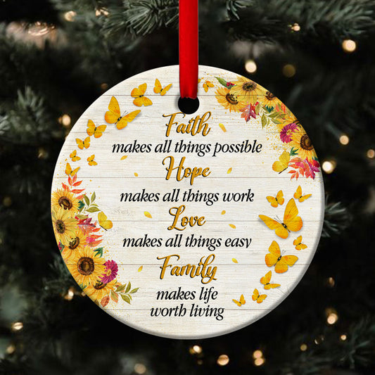 Butterfly Ceramic Circle Ornament - Faith Makes All Things Possible - Ornaments Hanging Gift