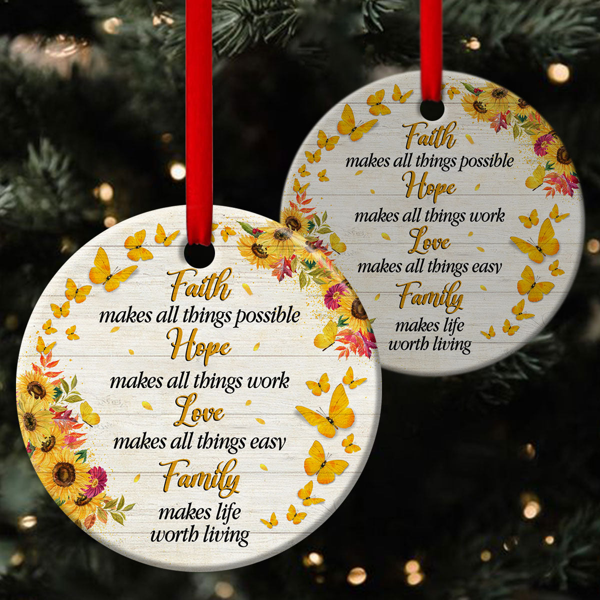 Butterfly Ceramic Circle Ornament - Faith Makes All Things Possible - Ornaments Hanging Gift