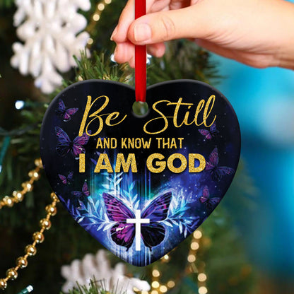 Butterfly Ceramic Heart Ornament - Believe In God - Christmas Decor - Funny Ornament