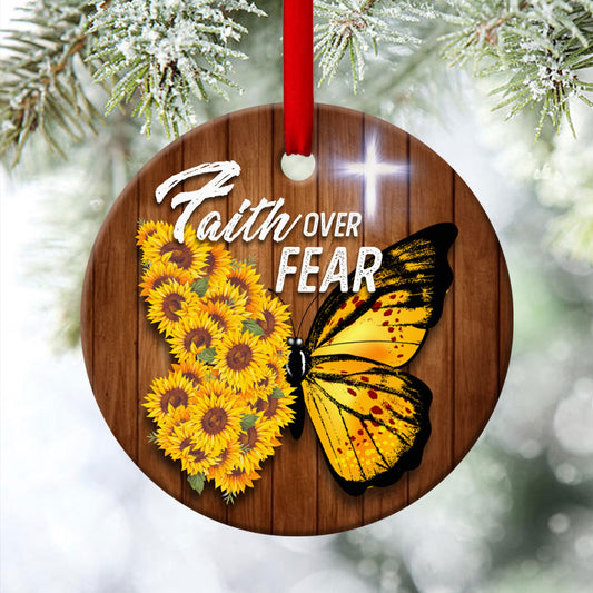 Butterfly Christian Ceramic Circle Ornament - Faith Over Fear - Christian Gift For Friends - Unique Gifts