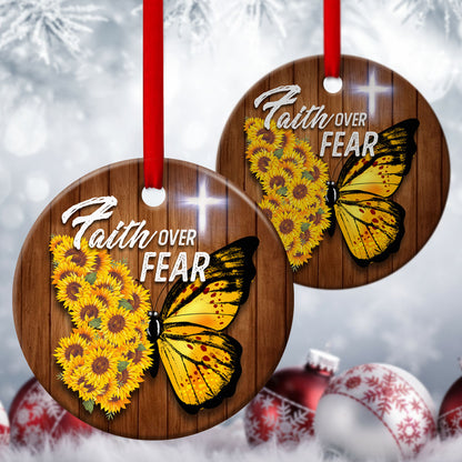 Butterfly Christian Ceramic Circle Ornament - Faith Over Fear - Christian Gift For Friends - Unique Gifts