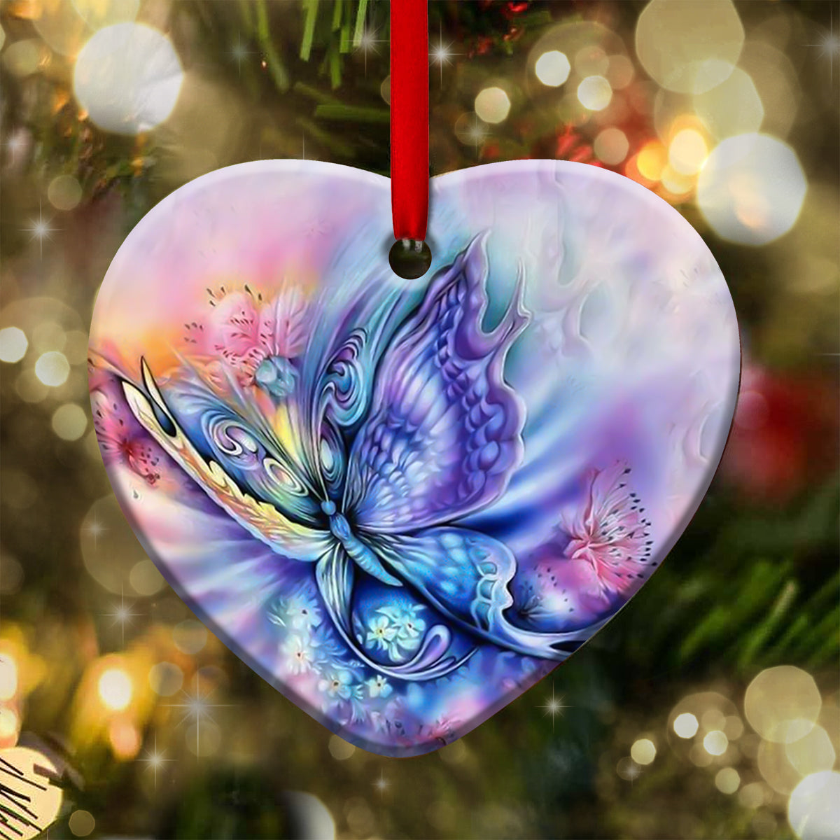 Butterfly Color Art Heart Ceramic Ornament - Christmas Ornament - Christmas Gift