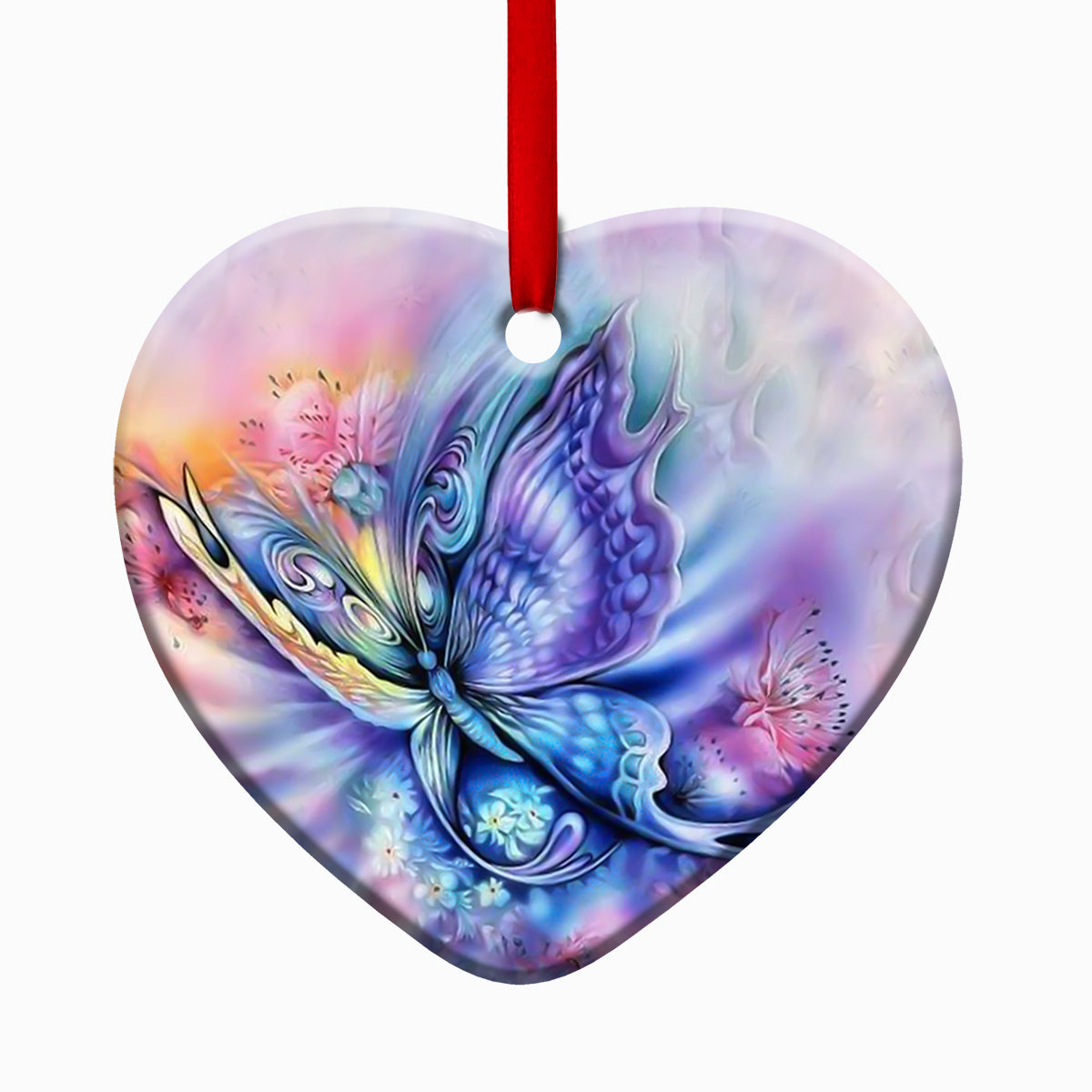 Butterfly Color Art Heart Ceramic Ornament - Christmas Ornament - Christmas Gift