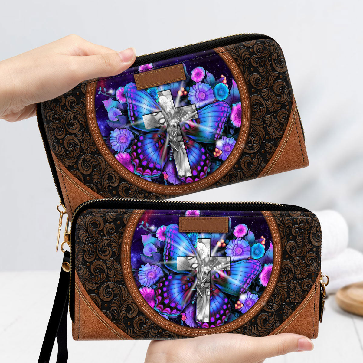 Butterfly Cross Clutch Purse For Women - Personalized Name - Christian Gifts For Women