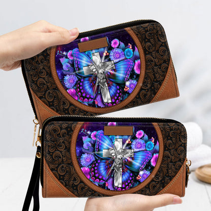 Butterfly Cross Clutch Purse For Women - Personalized Name - Christian Gifts For Women