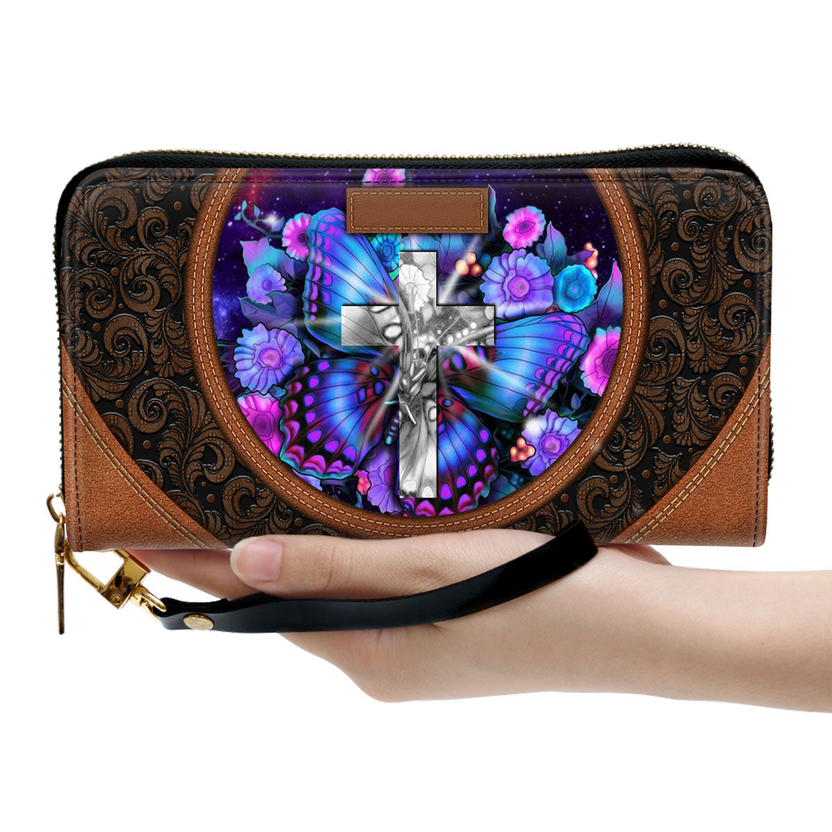 Butterfly Cross Clutch Purse For Women - Personalized Name - Christian Gifts For Women