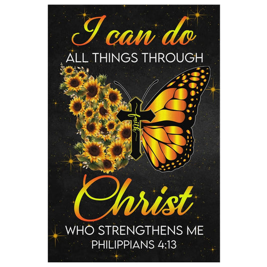 Butterfly Cross Faith I Can Do All Things Through Christ Canvas Wall Art - Christian Canvas Prints - Bible Verse Canvas