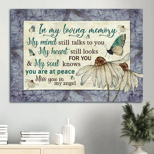 Butterfly Drawing White Flower Painting My Heart Still Looks For You Heaven Canvas Wall Art - Christian Wall Decor