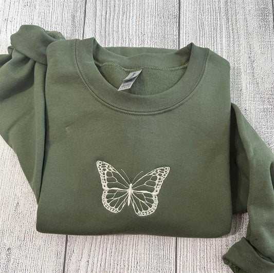 Butterfly Embroidered Sweatshirt, Women's Embroidered Sweatshirts