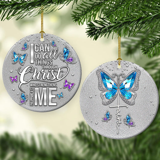 Butterfly Faith Ceramic Circle Ornament - Decorative Ornament - Christmas Ornament