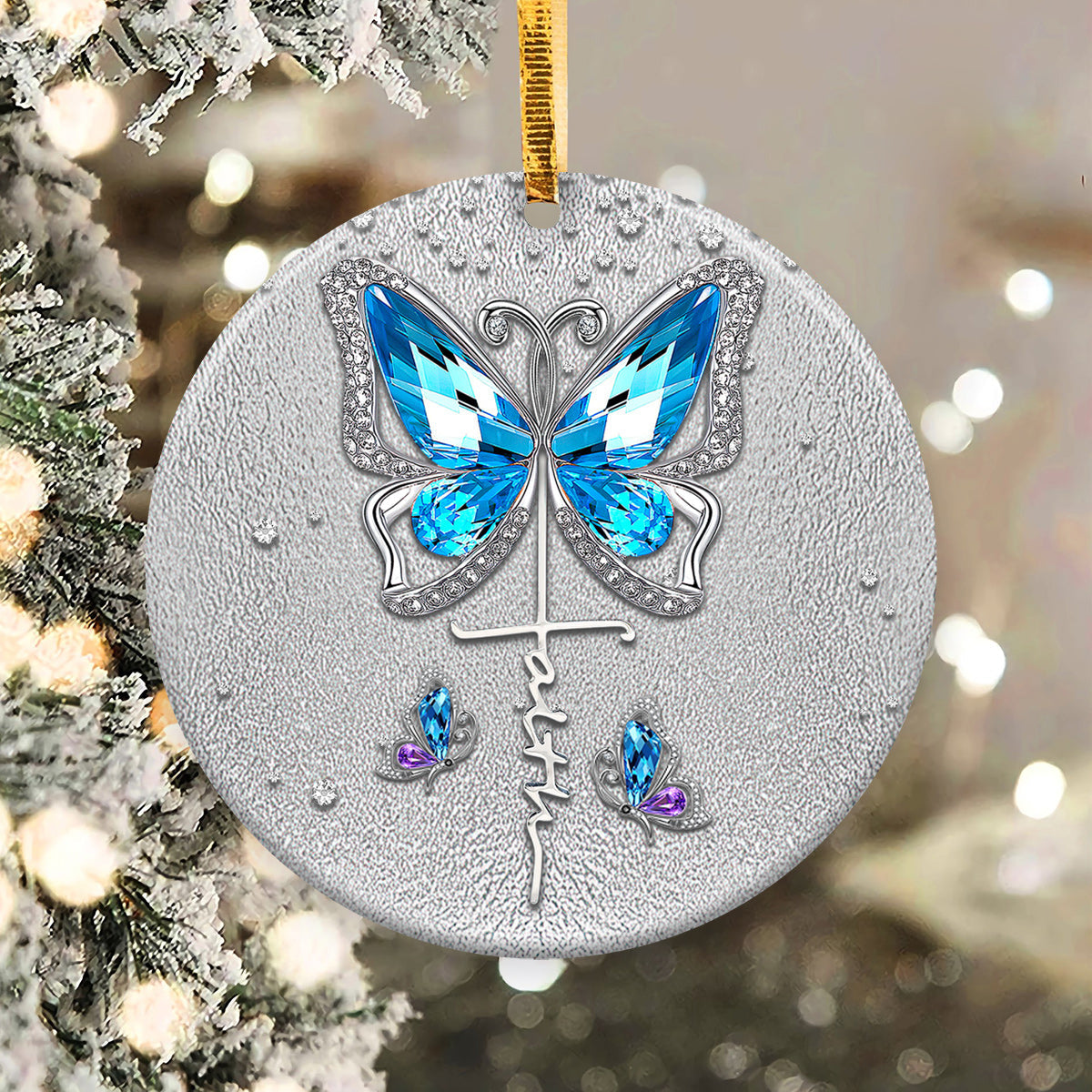 Butterfly Faith Ceramic Circle Ornament - Decorative Ornament - Christmas Ornament
