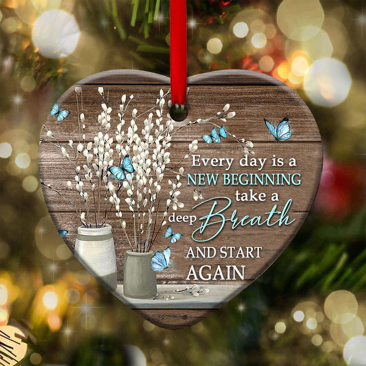 Butterfly Faith Heart Ceramic Ornament - Christmas Ornament - Christmas Gift