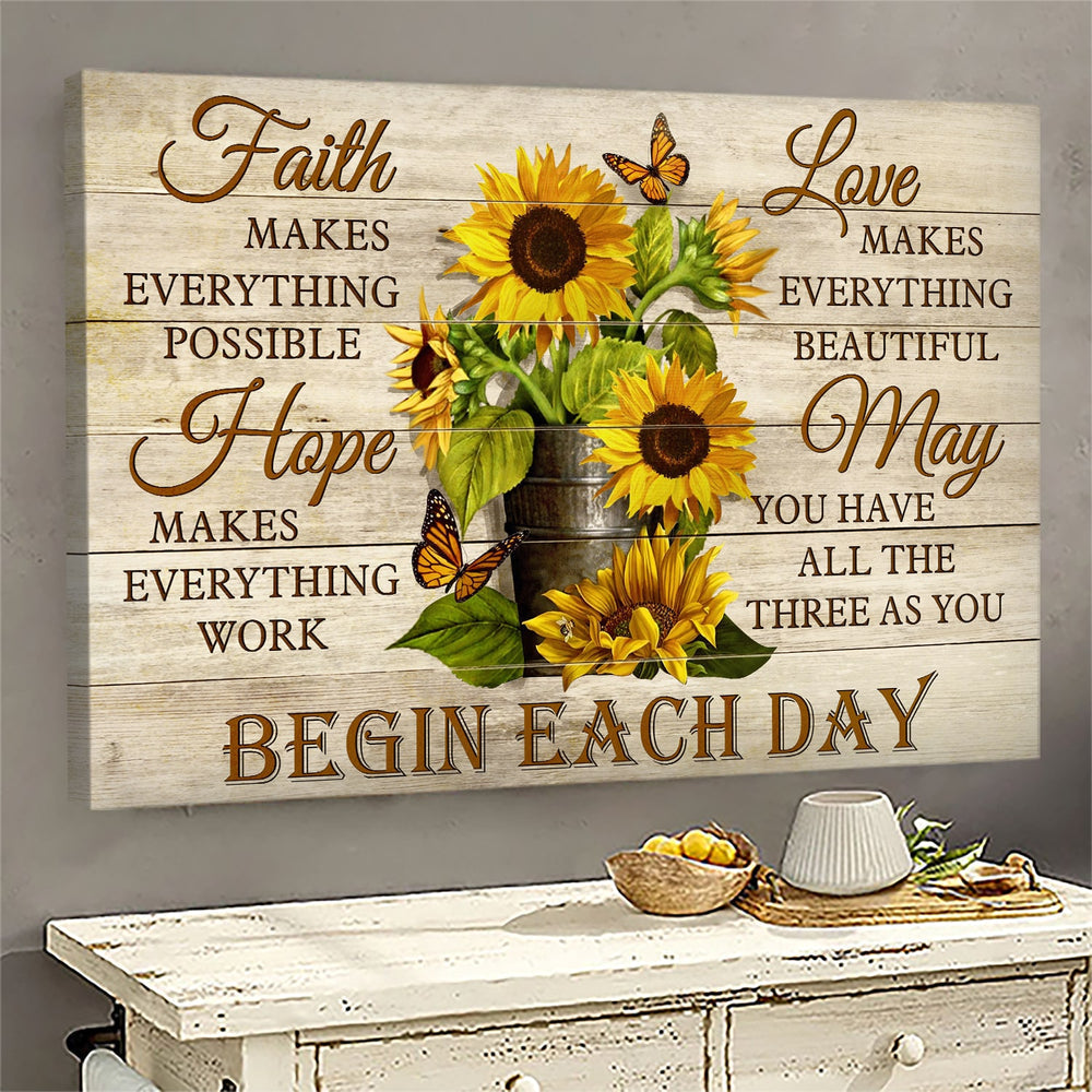 Butterfly Faith Hope Love May You Have All The Three As You Begin Each Day Canvas Wall Art - Christian Poster - Religious Wall Decor