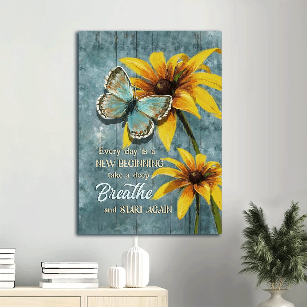 Butterfly, Flower, Faith, God, Jesus Butterfly Gifts For Christian, Butterfly Watercolor Yellow Flower Canvas Wall Art - Christian Gift