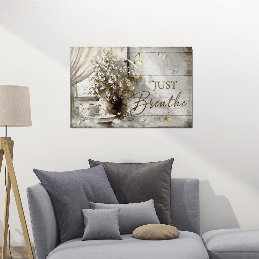 Butterfly Flower Jesus Just Breathe Canvas Wall Art - Christian Poster - Religious Wall Decor