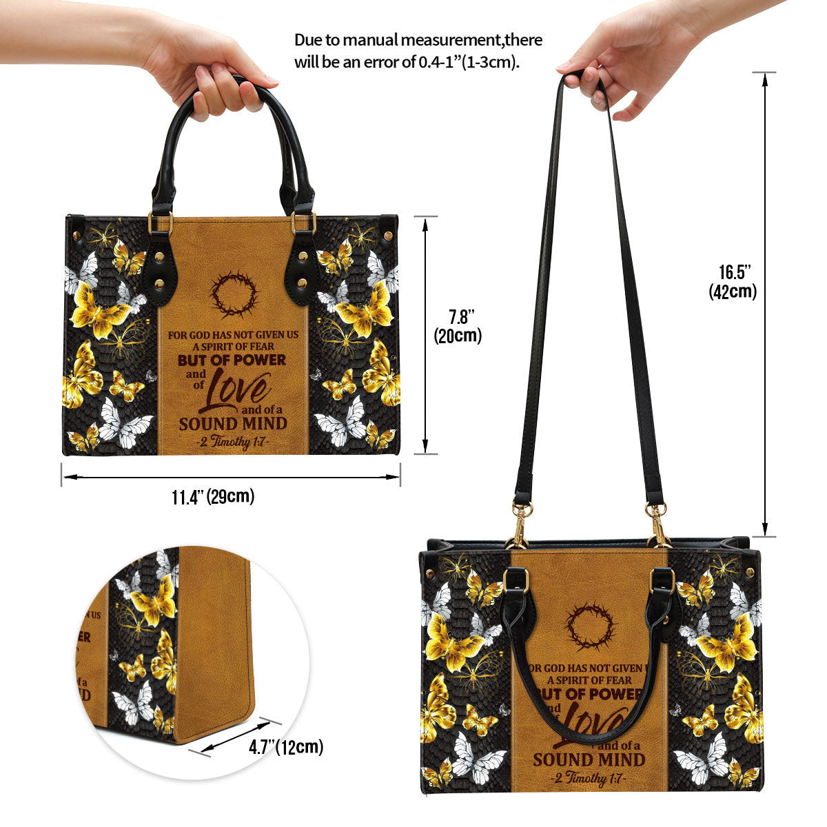 Butterfly For God Has Given Us A Spirit Of Power And Of Love Leather Handbag - Religious Gifts For Women