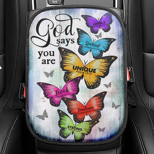 Butterfly God Says You Are Seat Box Cover, Bible Verse Car Center Console Cover, Christian Inspirational Car Interior Accessories