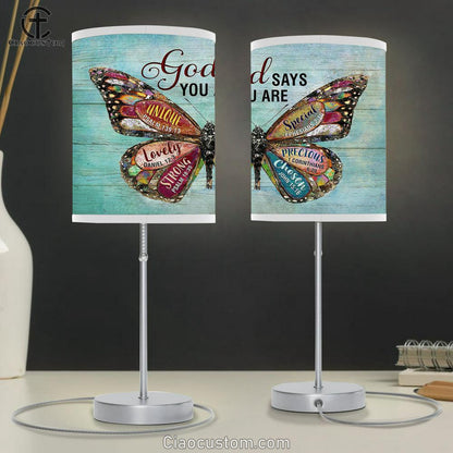 Butterfly God Says You Are Table Lamp For Bedroom - Bible Verse Table Lamp - Religious Room Decor