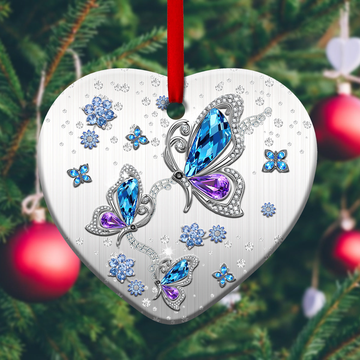 Butterfly Jewelry Style Heart Ceramic Ornament - Christmas Ornament - Christmas Gift