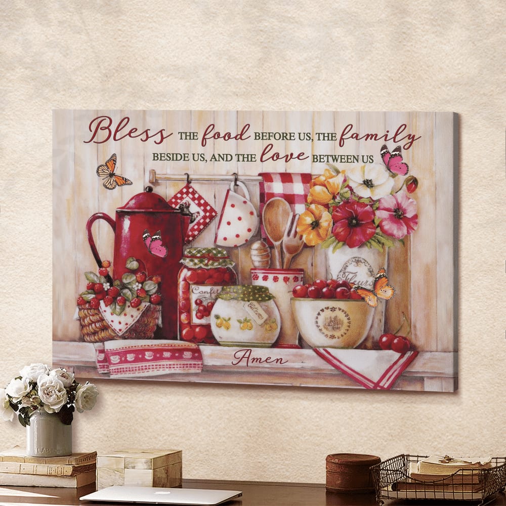 Butterfly Kitchen Utensils And Tools Bless The Food Before Us Canvas Wall Art - Christian Poster - Religious Wall Decor