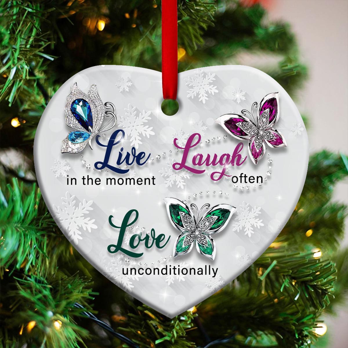 Butterfly Live In The Moment Heart Ceramic Ornament - Christmas Ornament - Christmas Gift