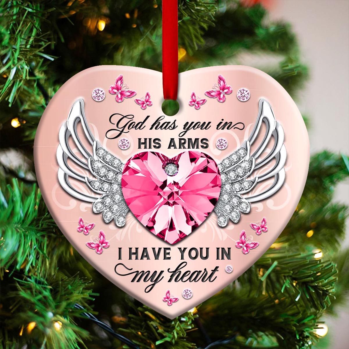 Butterfly Memorial God Has You In His Arms Heart Ceramic Ornament - Christmas Ornament - Christmas Gift
