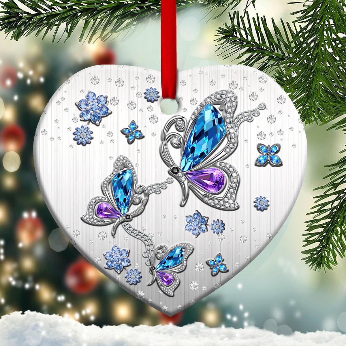 Butterfly Memorial Jewelry Style 2 Heart Ceramic Ornament - Christmas Ornament - Christmas Gift