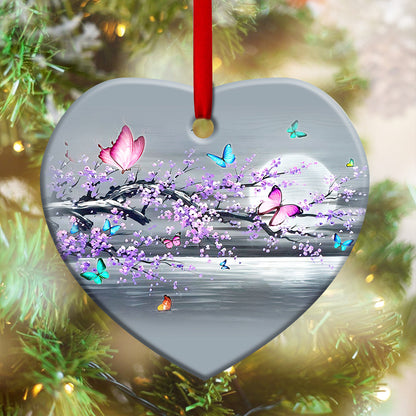Butterfly Moon Branch Heart Ceramic Ornament - Christmas Ornament - Christmas Gift