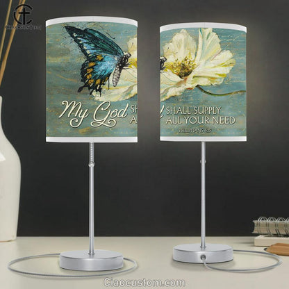 Butterfly My God Shall Supply All Your Need Philippians 419 Table Lamp For Bedroom Print - Christian Room Decor