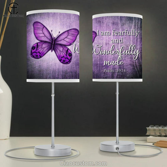 Butterfly Psalm 13914 I Am Fearfully And Wonderfully Made Table Lamp Prints - Religious Room Decor - Christian Table Lamp For Bedroom
