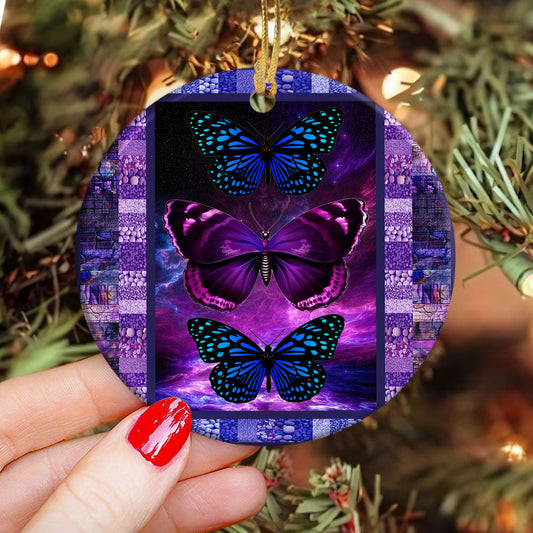 Butterfly Purple Circle Ornament - Christmas Ornament - Ciaocustom