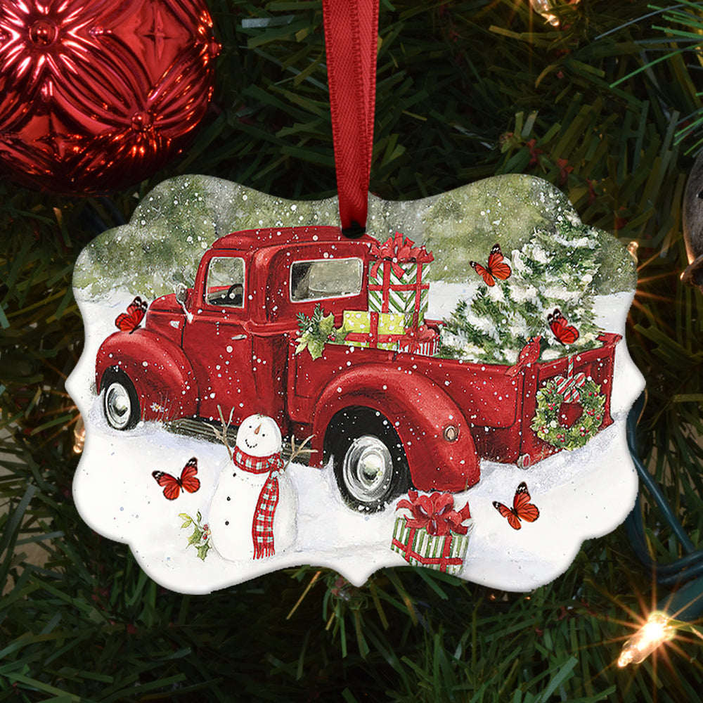 Butterfly Red Truck Memory Metal Ornament - Christmas Ornament - Christmas Gift