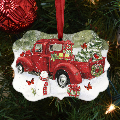 Butterfly Red Truck Memory Metal Ornament - Christmas Ornament - Christmas Gift