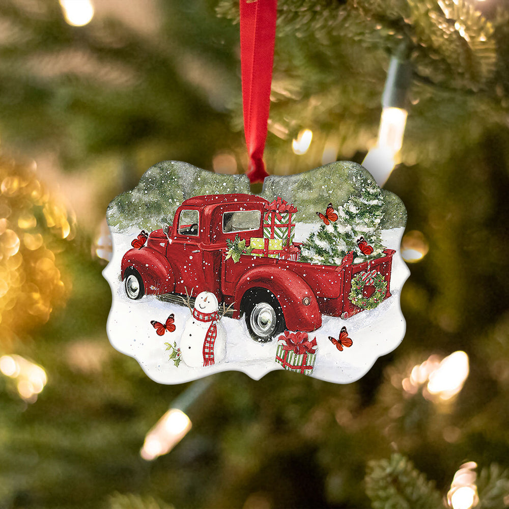 Butterfly Red Truck Memory Metal Ornament - Christmas Ornament - Christmas Gift