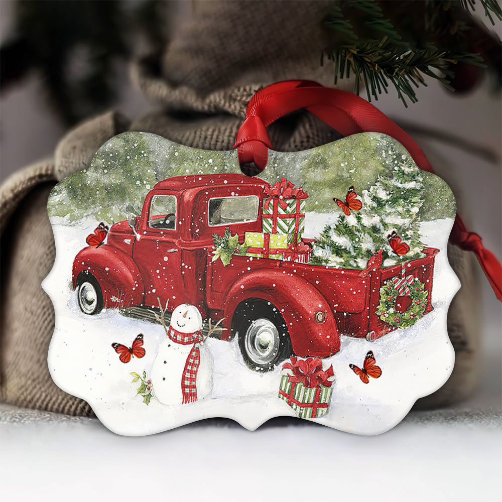Butterfly Red Truck Memory Metal Ornament - Christmas Ornament - Christmas Gift