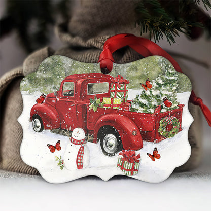Butterfly Red Truck Memory Metal Ornament - Christmas Ornament - Christmas Gift