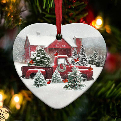 Butterfly Red Truck Snow Christmas Heart Ceramic Ornament - Christmas Ornament - Christmas Gift